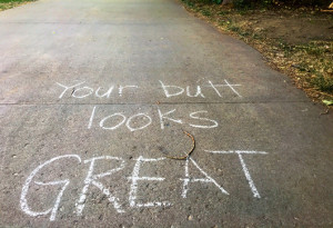 Slow runs give us a chance to appreciate the sights and sounds of the trail, like this message on the Boulder Creek Path. Photo by David Roche