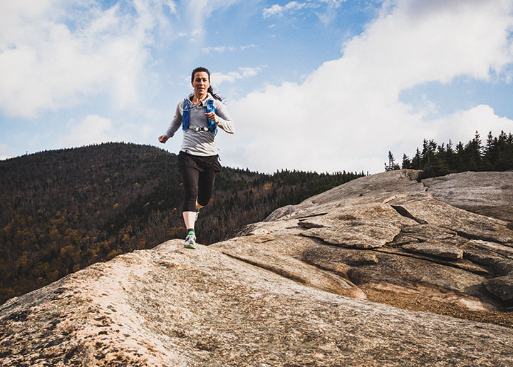 Jackie Arevalo running on the Pitchoff Traverse in the Adirondacks